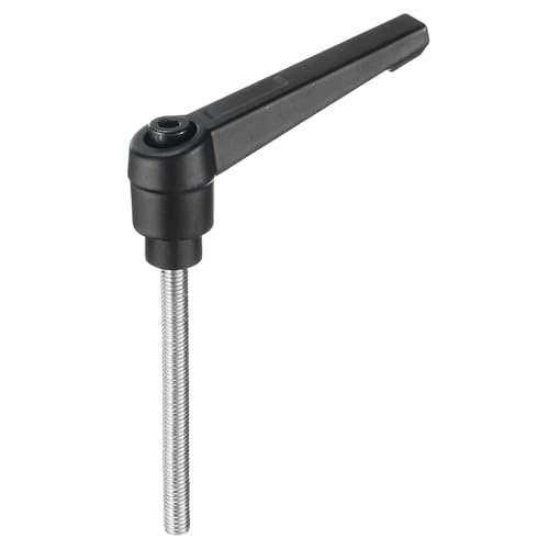 Image of uxcell Adjustable Clamping Lever Handle M5 x 50mm Metric 304 Stainless Steel Male Threaded Stud Hand Knobs Push Button Ratchet Rotating Screw Handles Bolts with Locking Lever Black