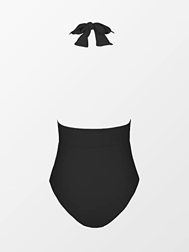 CUPSHE Women Swimsuit One Piece V Neck Halter Backless Ruched Tummy Control Vintage Swimwear Bathing Suit