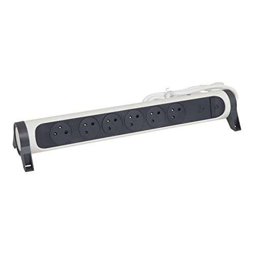 LEGRAND - Multiprise Rotative Avec Interrupteur à Voyant LED + Disjoncteur + Indicateur de Charge - 6 Prises Surface avec Terre - Cordon 1,5m - Blanc et Gris Foncé