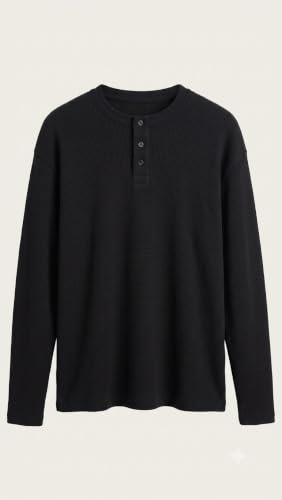 ARKLOY Men's Black Waffle Knit Henley T-Shirt - Image 6