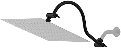 All Metal 16 Inch Solid Brass Adjustable Curved Shower Head Extension Arm Flexible Height & Angle Shower Arm with Lock Joints, Universal Connection Stainless Steel Pipe Height Extending, Matte Black