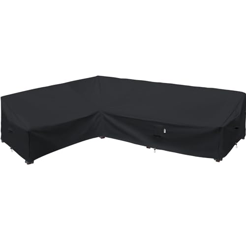 Flexiyard Heavy Duty Outdoor Sectional Sofa Cover, 90"X120" L Shaped Waterproof 600D Patio Furniture Covers, Lawn Patio Couch Protector (Midnight Black, L-Shaped-Left Facing-90 x120)