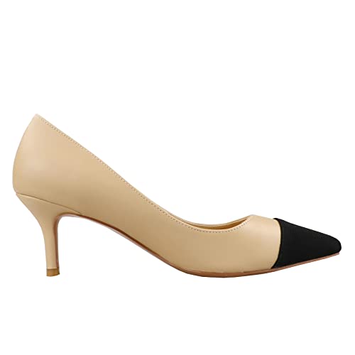 Lutalica W Women's Pointed Toe Matte Leather Comfort Slip On Two-Tone Formal Low Kitten Heel Dress Pumps3