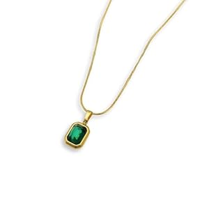 AUMAURA Emerald Green Rectangle Pendant Necklace - 18K Gold Plated Snake Chain - Elegant Gemstone Jewelry for Women 29 21E+TpjOBzL. SL500 . SS300