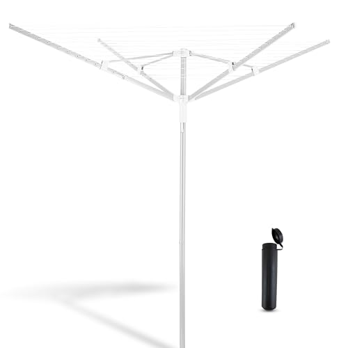 Vonia Etendoir à Linge Extérieur Rotatif 4 Bras Séchoir Parapluie Grande Surface D'Étendage, Longueur de séchage de 45 mètres, Blanc