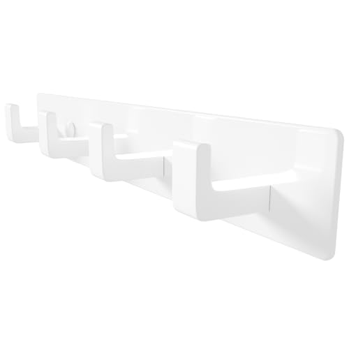 GWAAZXGZ White Coat Rack Wall Mount - 12.5 inch Modern Metal Hook Rail with 4 Right-Angle Hooks Drill-Mounted Organizer for Coats Hats Bags in Entryway Bathroom Bedroom (1 Pack)