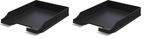 Corbeilles à courrier A4+ Noir - Organisateur de Bureau empilable - Plateau de Bureau en Plastique - Porte-Papier - Bacs à Documents (Lot de 2)