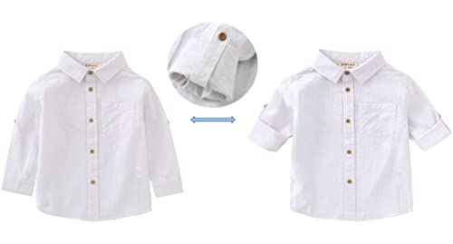 Image of MOMOLAND Little Big Boys Long Sleeve Woven Cotton Button Down Linen Design Shirt Solid Printed