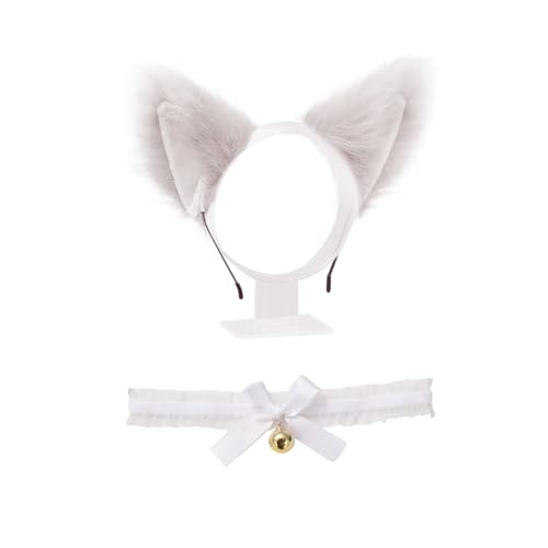 1 Diadema Con Orejas De Gato Y 1 Collar, Linda Diadema De Felpa, Diadema Creativa De Animales, Accesorios Para Disfraces De Cosplay (Blanco)