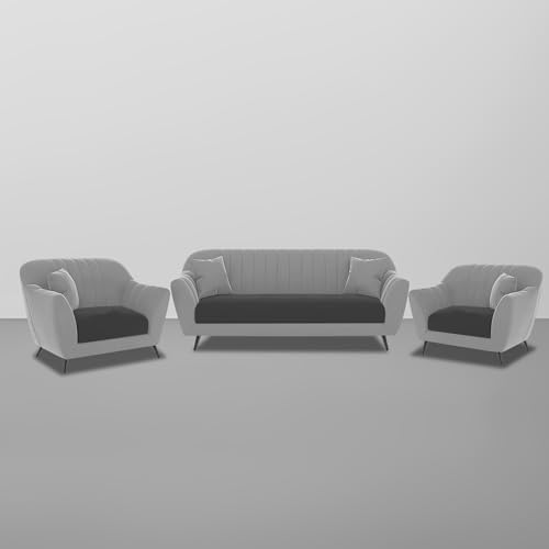 Image of Atticus 3+1+1 Seater Sofa Set for Living Room (Black Grey Colour) Premium Fabric Sofa