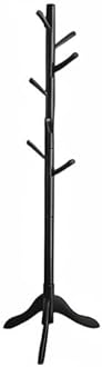 VASAGLE Solid Wood Coat Rack, Free Standing Tree-Shaped Coat Rack with 8 Hooks, 3 Height Options, for Clothes, Hats, Bags, Living Room, Bedroom, Home Office, Ink Black URCR001B01