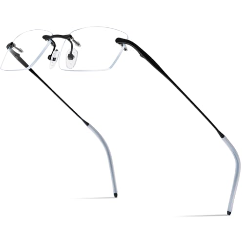 Image of Titanium Glasses Frame,Rimless Optical Eyewear Eyeglasses for Men and Women
