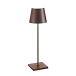 Zafferano, Poldina Pro, Lampada da Tavolo Ricaricabile e Senza Fili con Controllo Touch, Utilizzabile anche come Lampada da Esterni, Dimmer, 2200-3000 K, Altezza 38 cm, Colore Corten