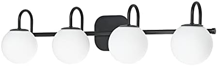Classic Rest room Mild Fixtures 4-Lights Black Mid Century Self-importance Lights with Milk White Glass Globe Shade Classic Wall Sconces Lighting Tub Self-importance Lights Bar Over Mirror(Exclude G9 Bulb)