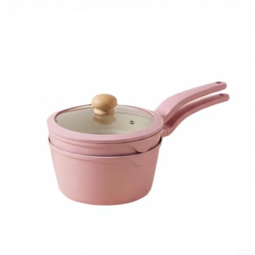 Vilgftyiet Juego de utensilios de cocina de aluminio de 3 piezas con tapas de vidrio, incluye sartén y olla de leche, fácil de limpiar para cocina doméstica (rosa)