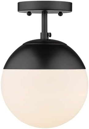 Golden Lighting Dixon 1-Light Semi-Flush Mount in Matte Black and Opal Glass