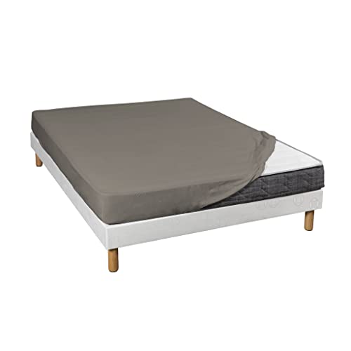 Terre de Nuit - Drap Housse Jersey Taupe Bonnet 30 cm 70/80x190/200 - - Taupe - Uni Cover