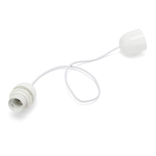 Lámpara colgante premontada con cable de 65cm y portalámparas E27. Color blanco.