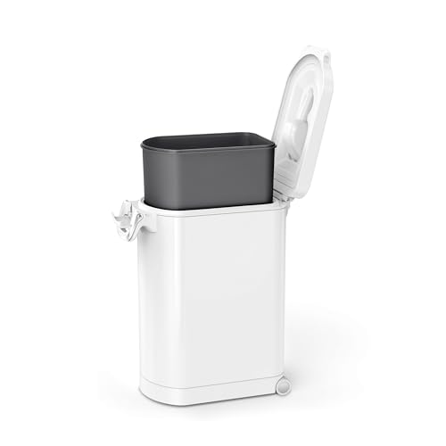 Image of simplehuman Large Pet Food Storage Container, Holds 30-35 lb / 14-16 kg of Dry Dog Food, Cat Food, or Bird Seed, Airtight Lock-Tight Lid with Magnetic Scoop, BPA-Free, White Steel