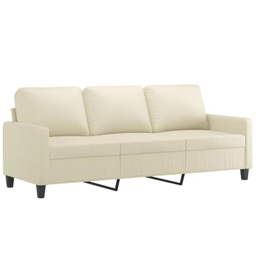 vidaXL Sofá de 3 Plazas, Asiento con Respaldo Reposabrazos, Sofá Tapizado de Descanso, Sillón para Salón Hogar, Cuero Sintético Color Crema
