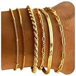 DEARMAY Gold Bracelets for Women Non Tarnish 14K Gold Plated Minimalist Bracelets Stack for Women Trendy Dainty Stackable Paperclip Rope Snake Box Figaro Chain Bracelets Set Pack Jewelry Sets Costume Fashion Gifts