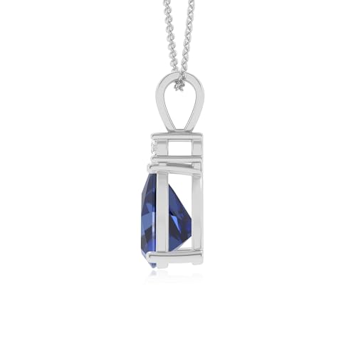 Lab Grown Blue Sapphire Trillion Solitaire V-Bale with Diamond Pendant Necklace for Women in Silver/Gold/Platinum, September Birthstone Jewelry Gifts for Her Birthday, Anniversary, Valentines4