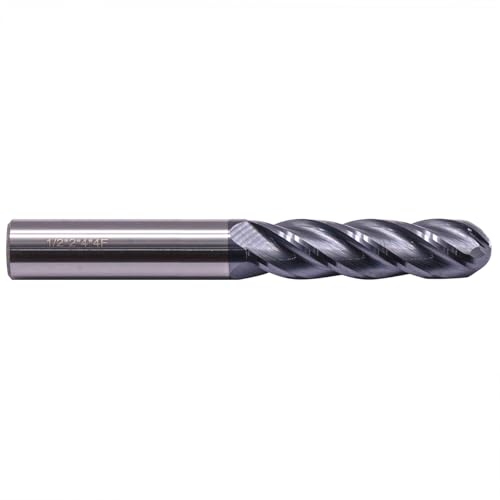 Image of BestParts 1 /2 inch 4 Flute Ball Nose Solid Carbide Long End Mill - AlTiN Coated | 30 Degree Helix, 1 /2 inch Cutting Diameter, 1 /2 inch Shank Diameter, 2 inch Length of Cut, 4 inch Overall Length