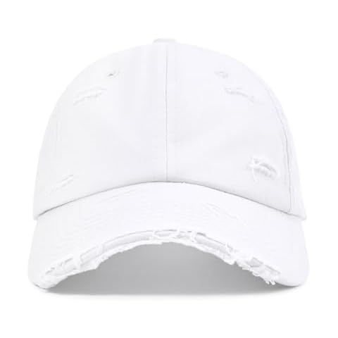 Komorebi Baseball Cap Women Hat Trucker Hats for Men Vintage Distressed Cotton Dad Hat Unisex Washed Adjusted Cap White One Size Cover