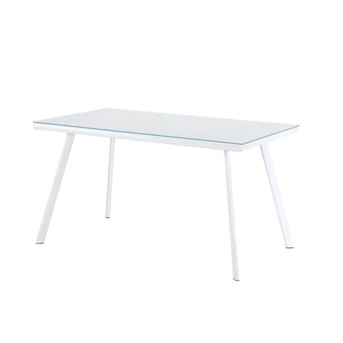MOG CASA Mesa Comedor Elegance 140x80 cm - Cristal Templado y Metal, Diseño Nórdico, Blanco