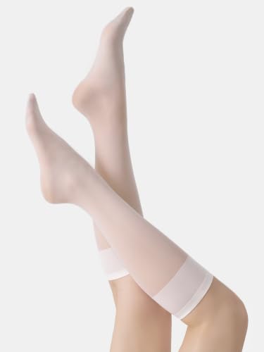 Image of leg elegant Sheer Knee High Stockings for Women, 6 Pairs Knee High Transparent Toes Nylons Pantyhose for Women