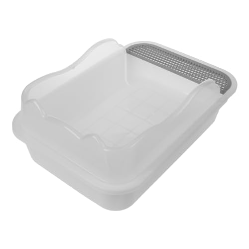 HANABASS 1Set Pet Toilet for Kittens Half Enclosed Cat Litter Box with Retention Pedal Hanging Scoop for Home Pet Shops Easy Access