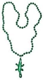 Mardi Gras Beads - Throw, 1 Dozen, 33in Alligator Medallion Beads, Our Alligator Medallion Beads Are on a String of 33 Inch Green Beads.