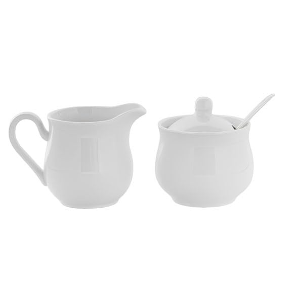 Set lattiera e zuccheriera in porcellana 2 pezzi con coperchio cucchiaio | Accessori caffè moderni, for la ristorazione casalinga, lavabili in lavastoviglie(White,350ml)