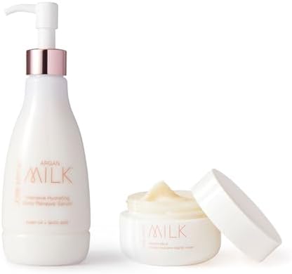 Josie Maran Argan Milk Body Care Gift Set - Intense Hydration Body Serum + Night Cream with a Lightweight Texture - Fast-Absorbing Skin & Body Care Set with Pure Argan Oil (2 Count)