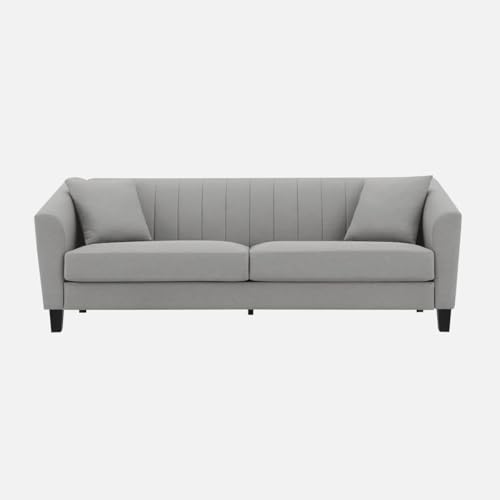 Image of Avion Natalia 3 Seater Velvet Sofa for Living Room Light Grey Luxury Plush Fabric Couch Modern Comfortable Upholstered Sofa Premium Home Furniture Lounge Seating