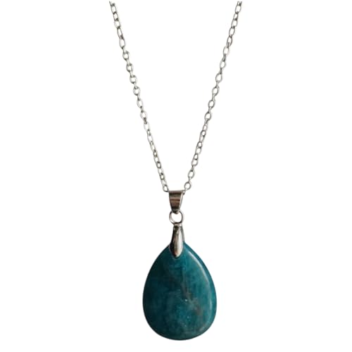 Collier femme argent 925 pendentif pierre apatite bleue naturelle longue 50cm