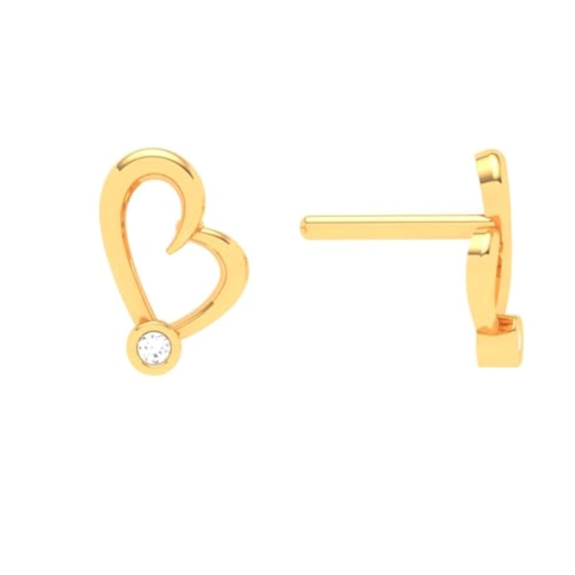 Women's 14K Yellow Gold Heart Outline Stone Studs