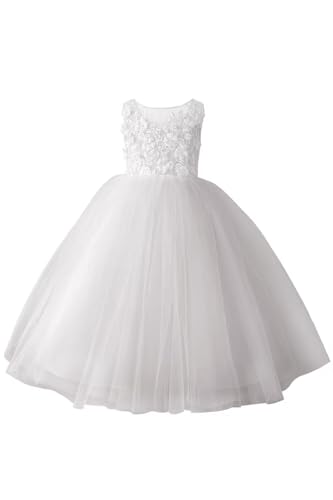 Pearls Applique Tulle Flower Girl Dress for Wedding Floor Length Kids Princess Pageant Dress Lace Bow Proms Ball Gown2
