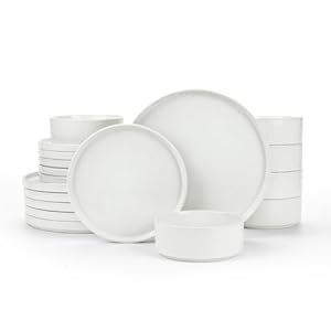 Famiware Nebula Plates and Bowls Sets, 18 Pieces Dinnerware Sets, Dishes Set for 6, White