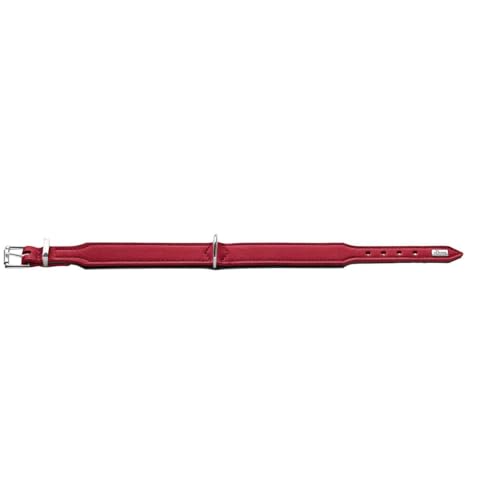 HUNTER Hundehalsband BASIC, Farbe: rot/schwarz, Pflegeleichtes Spaltleder, Raffinierte Nahtführung, Dezentes Design, Größe: 42