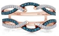 ANGEL SALES 2.20 Ctw Round Cut Diamond & Topaz Enhancer Wrap Guard Engagement Ring For Women's 14K Rose Gold Finish 925 Sterling Silver