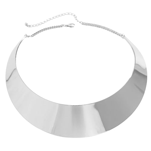 Maxtonser Exaggerated Metal Wire Open Cuff Torques Choker Necklace For Women Punk Wide Adjustable Chain Grunge Jewelry Punk,Silver