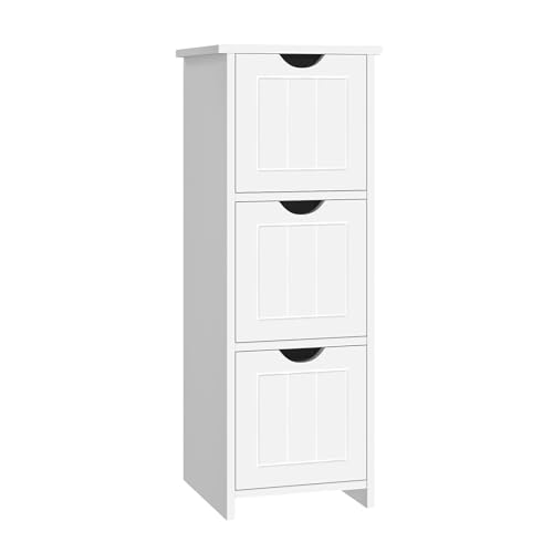 Sweetcrispy Badezimmerschrank schmal modern, Badkommode mit 3 Schubladen, Hochglanz Weiß, großer Stauraum, Badezimmer Kommode, 32 x 30 x 81cm