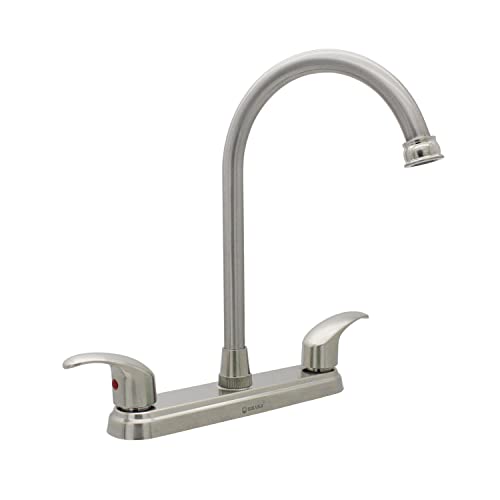 Solvex 2 Handle Kitchen Sink Faucet, High Arc 360 Swivel Stainless Steel Pipe 3 Hole Kitchen Faucet, Commercial Modern Brushed Nickel Kitchen Sink Faucet, Sp-80100-2 #TOP14