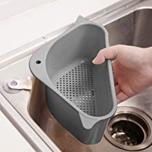 Image of ANKUL Triangle Kitchen Sink Organizer with Corner Strainer Basket, Drain Drainer Storage Rack, Food Catcher, Waste Collector Tray (MIN 1 Quantity, Grey)