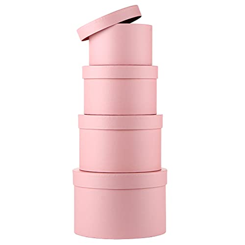 Oairse Round Gift Boxes with Lids Flower Box for Arrangements Pink Round Box Set of 4 Nesting Gift Boxes with Lids for Flowers Arrangements Empty Bridesmaid Proposal Wedding Birthday Party Favor