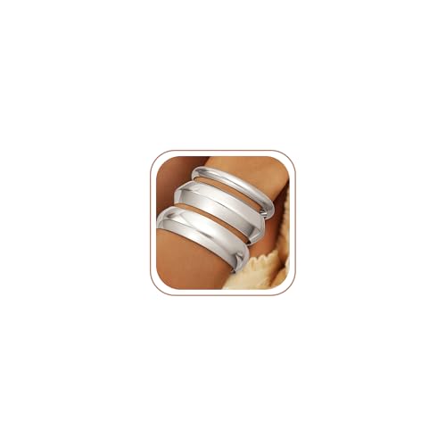 Rcidan Chunky Silver Bangle Bracelets for Women, Dainty 14K Silver Plated Big Stackable Bangles Set, Trendy Cuff Bracelet Stack Fashion Jewelry Gifts