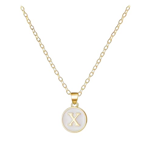 Image of Giftana Alphabet Locket with Chain, White Enamel Letter A-Z Pendant Necklace for Girls, Personalized Initial Name Gold Plated Pendant Necklace Gift for Girlfriend, Valentines Day Gifts for Woman