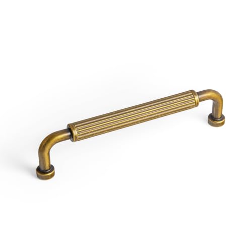 Image of Goo-Ki Antique Brass Cabinet Pulls Fluted 5 in Hole Centers, 6 Pack