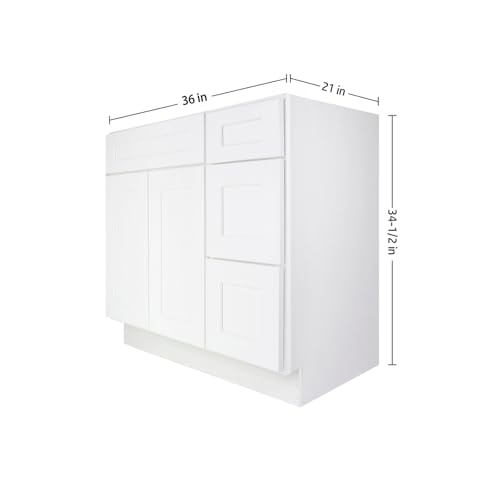 Image of Furinno Shaker Drawers Right Bath Vanity Cabinet Without Top, Ready to Assemble, 21 D x 36 W x 34.5 H, White